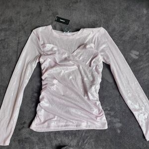 Express Shimmering Pink Long Sleeve Blouse